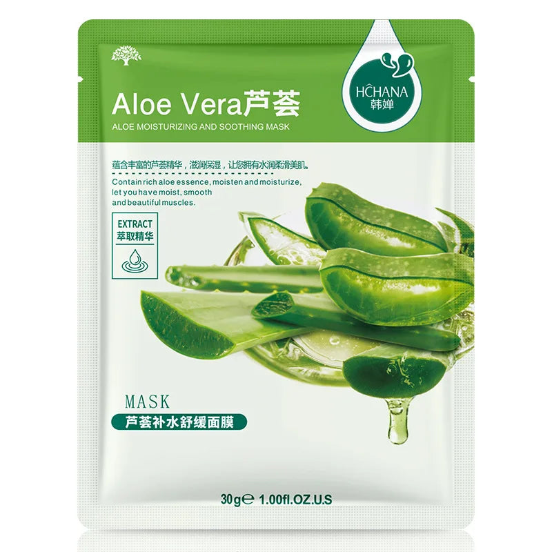 10pcs Natural Plant Facial Mask Moisturizing Oil Control Anti-Aging Fruit Aloe Korean Sheet Face Mask Beauty Skin Care Prodcuts